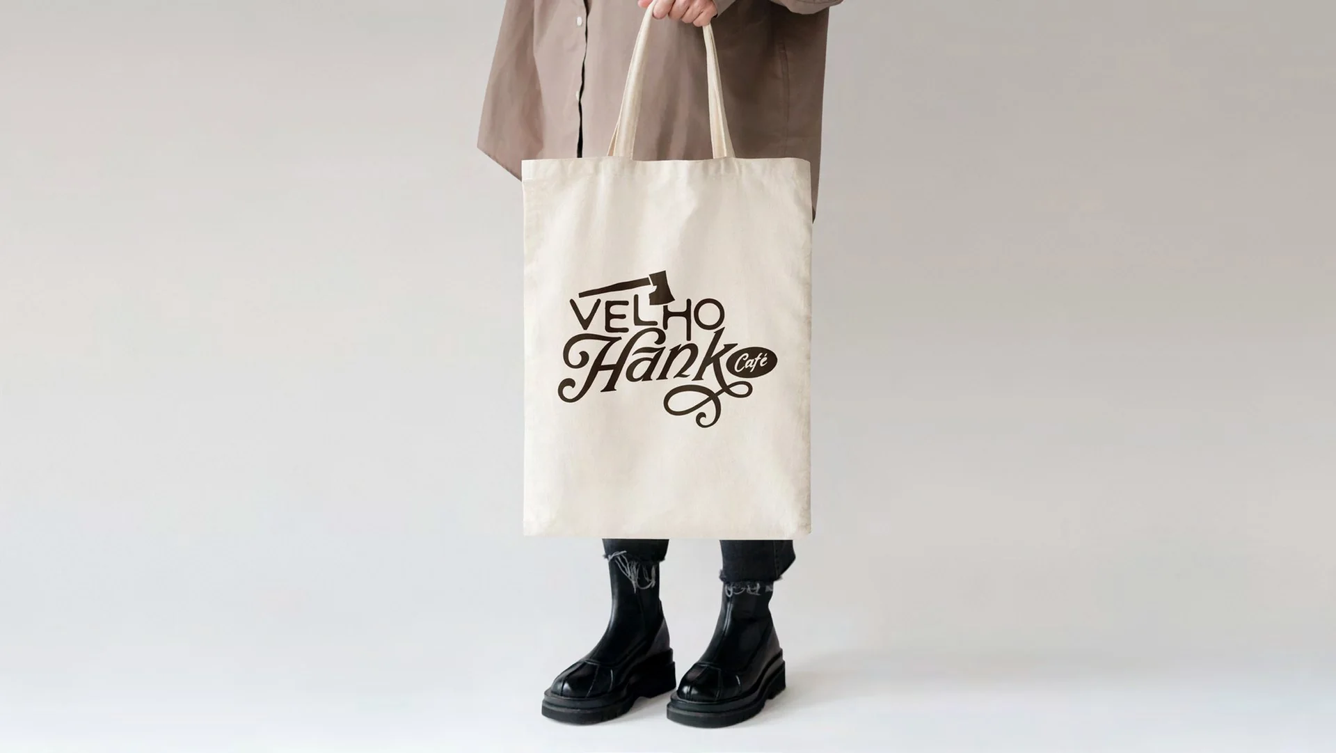 Canvas tote bag with the Velho Hank logo