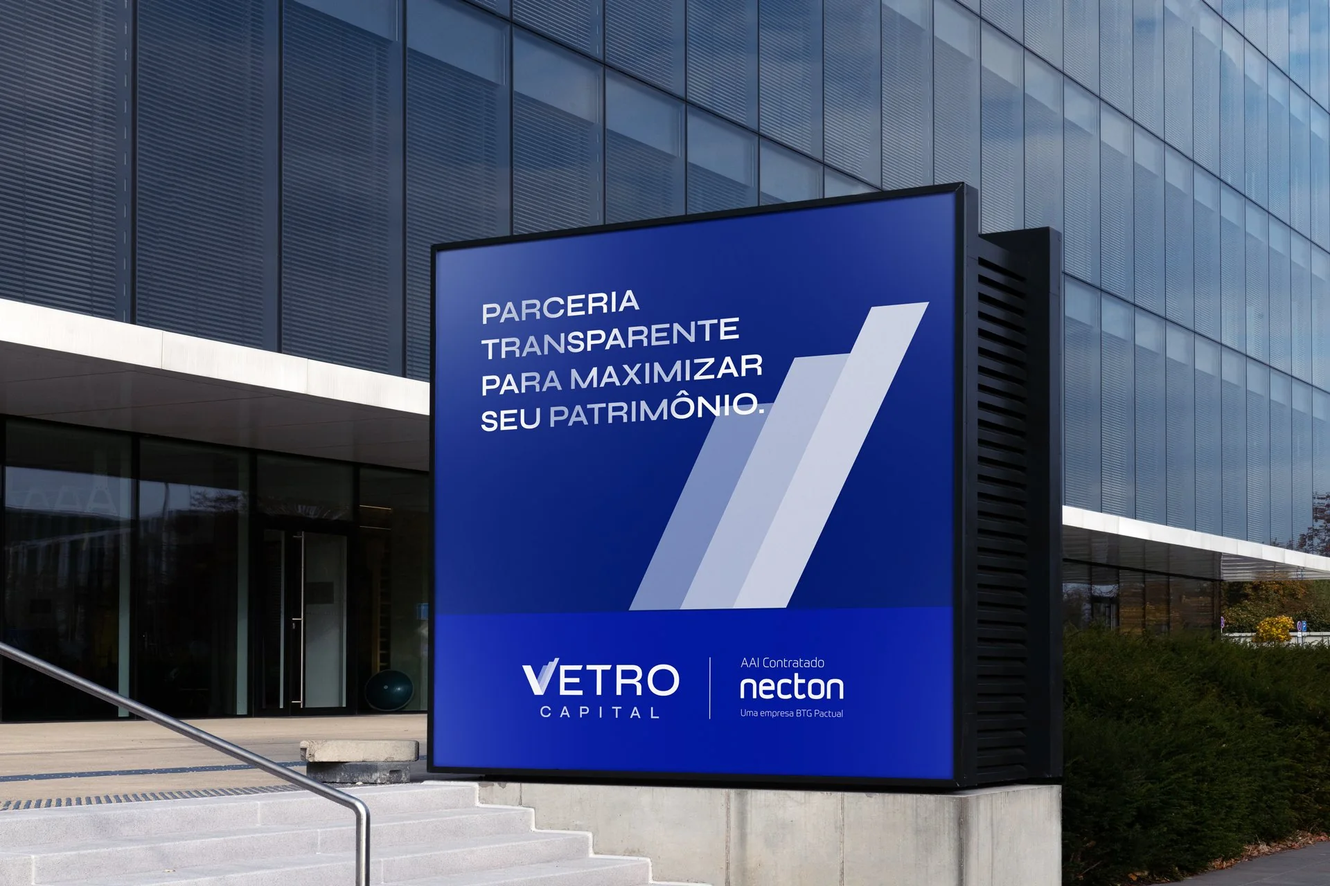 Vetro Capital lightbox sign in front of an office building