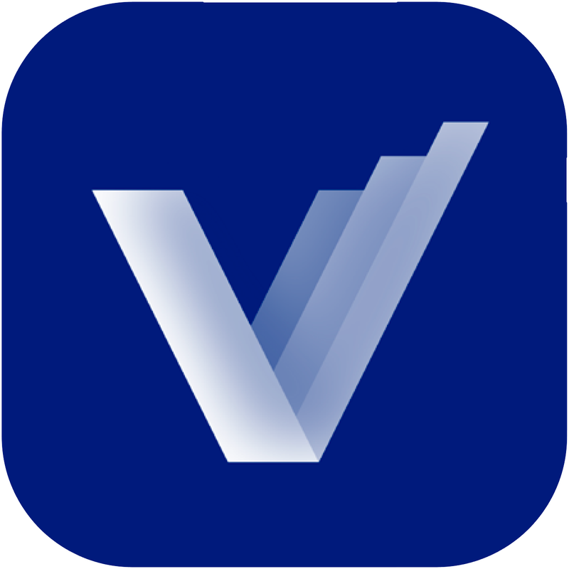 Vetro app icon: light V on navy